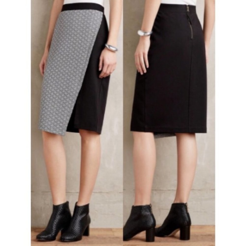 Anthropologie Black Two-Tone Pencil Skirt- Size 2P
